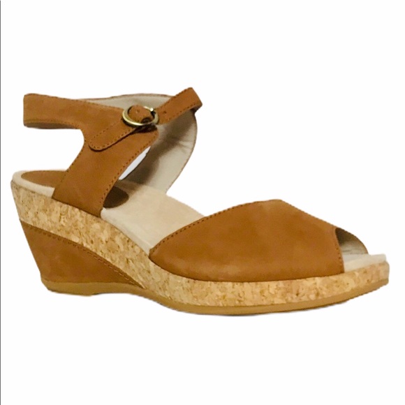 Dansko Shoes - Dansko Brown Leather Slingback Peep-Toe Wedges 40